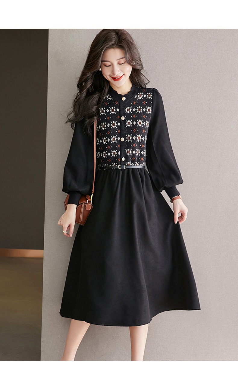 秋 冬 スタイリッシュ ドレス デザイン 薄い A ラインスカート おしゃれ ブラウン ブラック M L XL XXL ワンピース 膝上 袖あり かわいい 大人可愛い きれいめ シンプル カジュアル