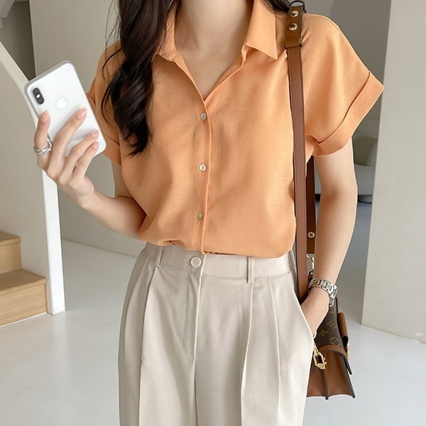 bs6332 半袖ロールアップブラウス