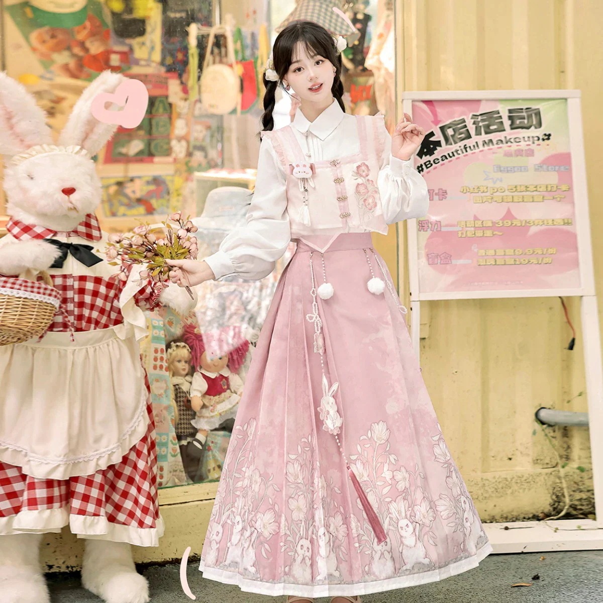 送 料 無 料正規品月見兎兎新韓国服女性日常改良馬面スカート秋