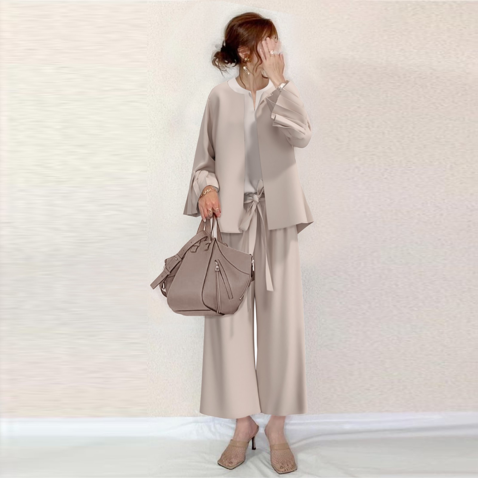 【女性大人気】オーバージャケット ギャザージャケット フォーマル パンツスーツ 3セットアップ 卒 園 式 入学 式 コーデ 定番のきれいめセレモニースタイル フォーマルセット レディース