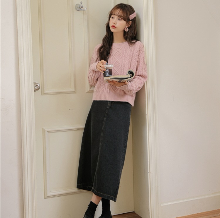 カジュアルニットセーター パステルカラーニットトップス ケーブルニットセーター ラウンドネックニット トップス ニットソー セーター プルオーバー 白トップス 袖あり 長袖 Uネック ラウンドネック