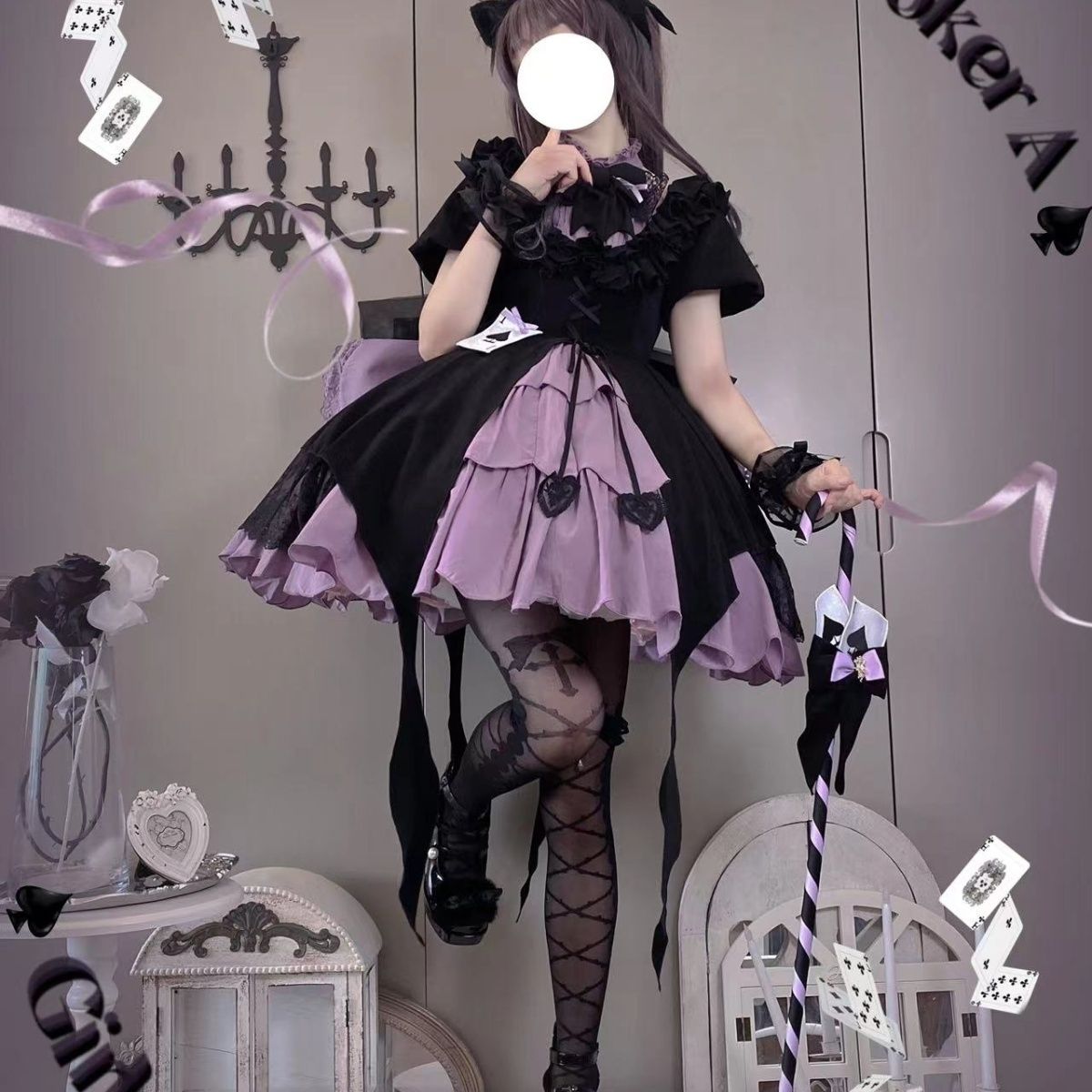 和服コスチュームコスチューム半袖ドレス 怪盗スペード ハイウエスト ギフトボックス 魔法少女 スモール ロリータガール アロリータ