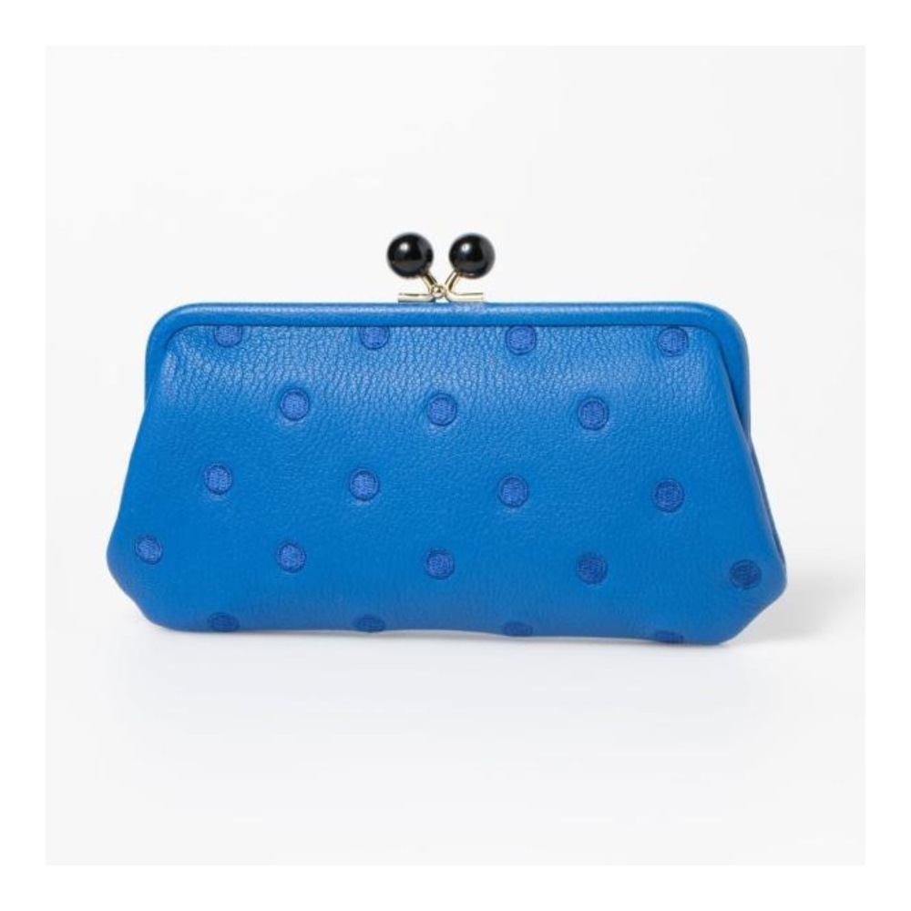 長財布 財布 レディース がま口財布 ブルー ドット アクリル玉 BLDOT 本革 革 おしゃれ 青 さいふ お財布 小銭入れ がま口