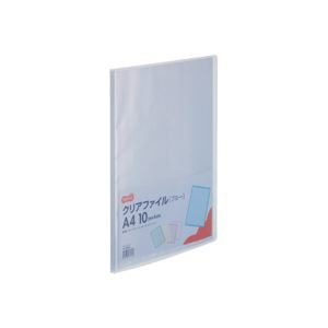 （まとめ） TANOSEE クリアファイル A4タテ10ポケット 背幅8mm ブルー 1セット（10冊） 10セット