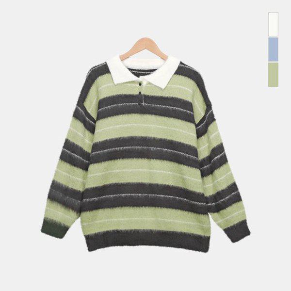 男女兼用ストライプニットTシャツルーズフィットカラー配色TシャツSDV007