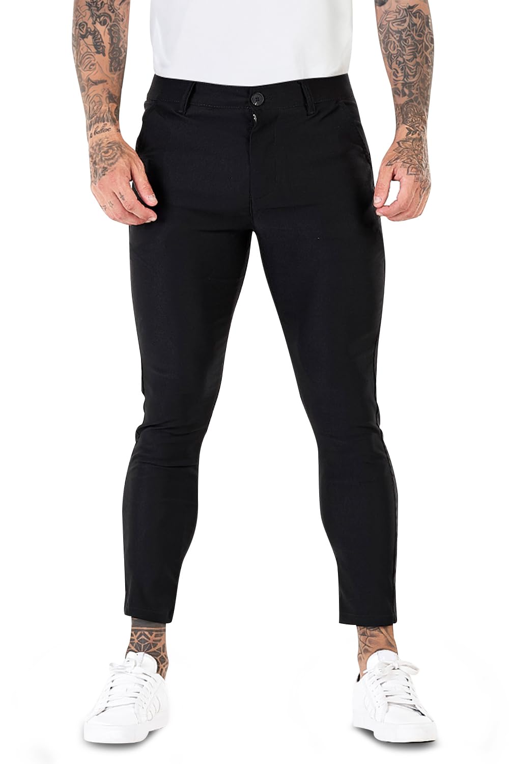 [GINGTTO] チノパン メンズ 9分丈 秋 夏服 スラックス ストレッチパンツ スキニー カジュアル 黒 30