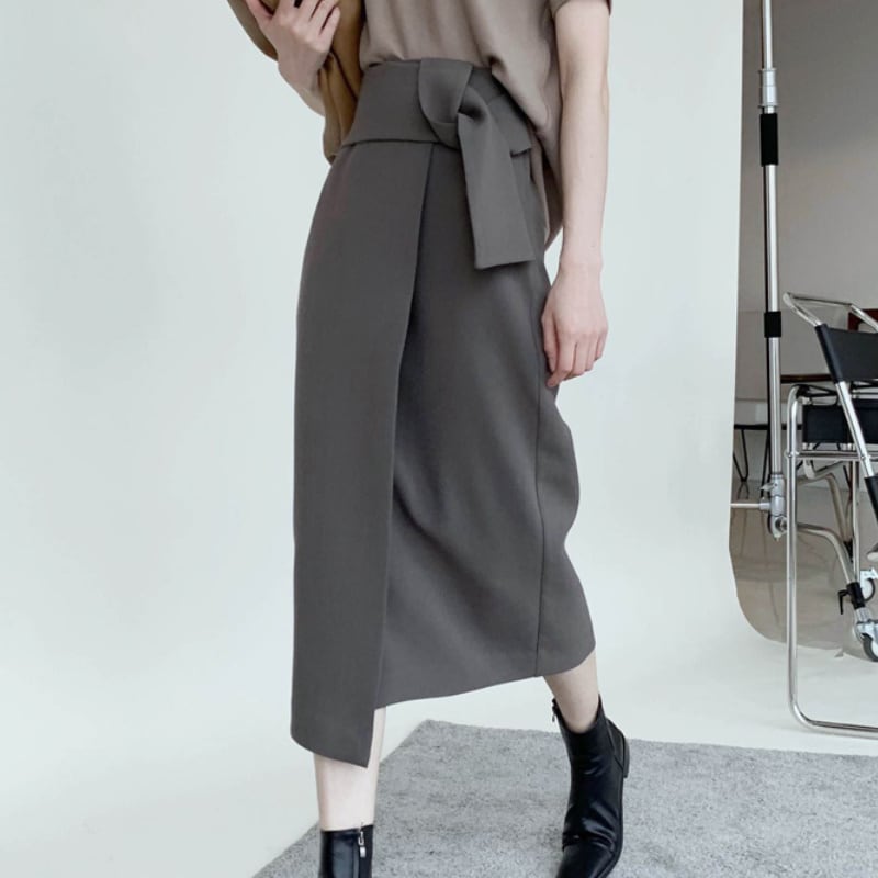 レディース ボトムス スカート ラップ風 ロング丈 スタイルアップ 体系カバー ゆったり