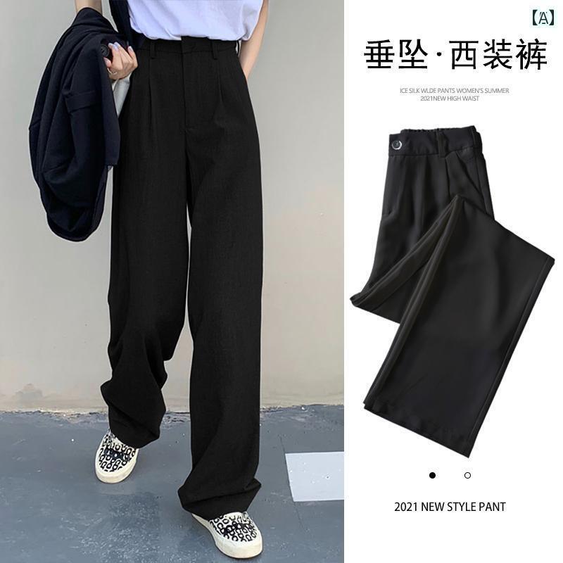 スラックス レディース 夏 薄手 ロングパンツ ストレート タック ポケット ハイウエスト 体型カバーわにりにくい 通気 ソフト カジュアル おしゃれ 黒 大きめサイズ