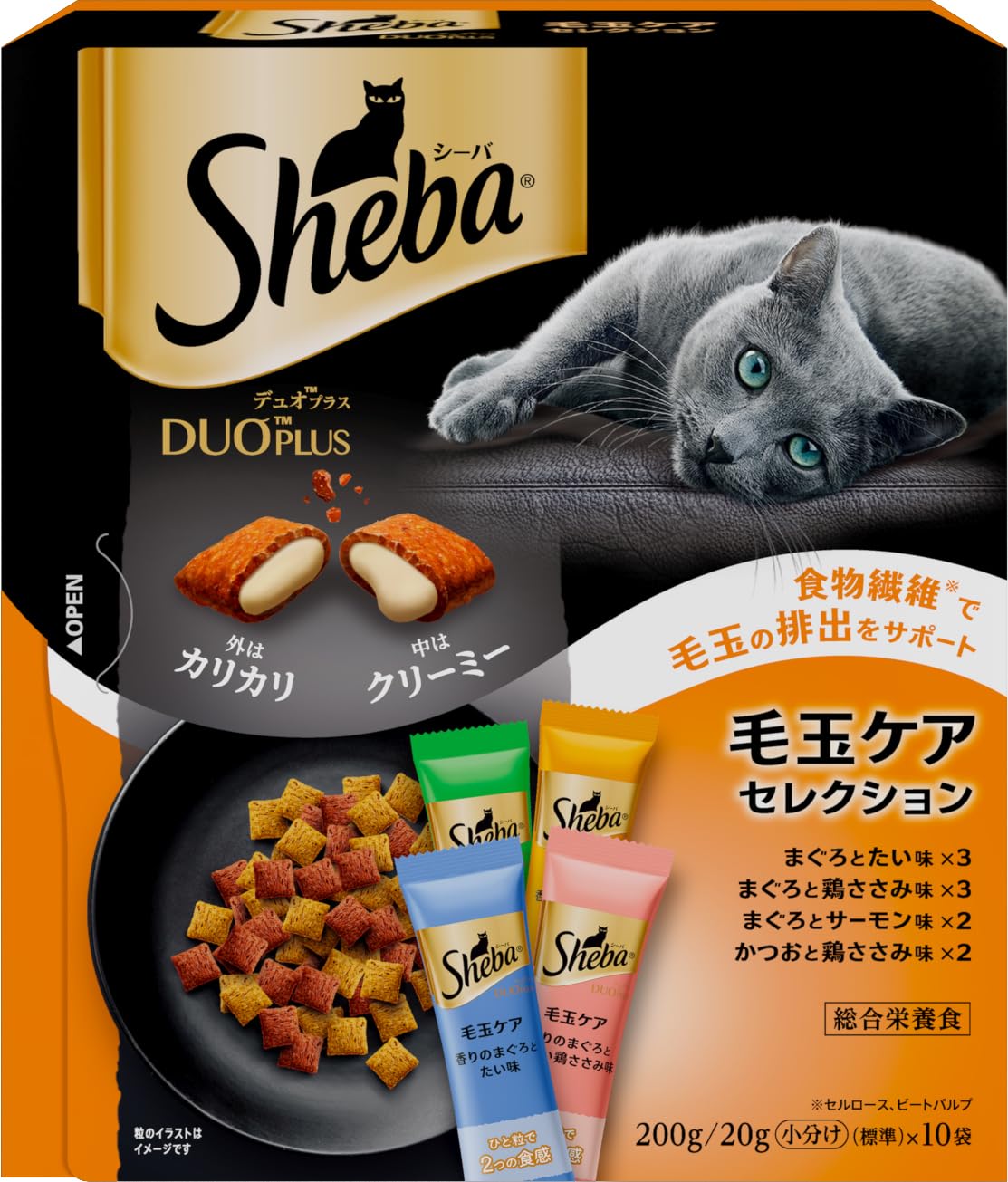シーバ (Sheba) デュオプラス キャットフード 毛玉ケアセレクション 成猫用 200g×12個(ケース買い)
