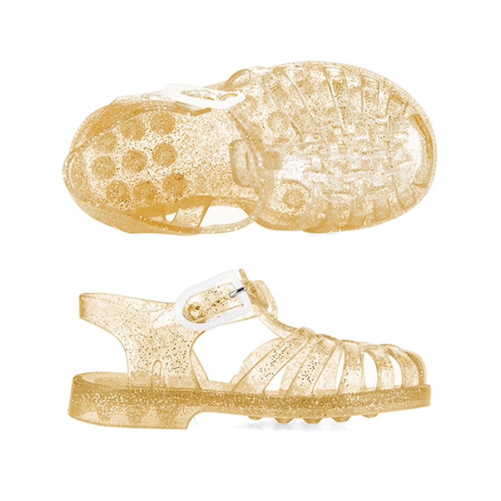 Meduse Sun 201 Dore Paillete Dore Paete ゴールドグリッターキッズジェリーシューズサンダル