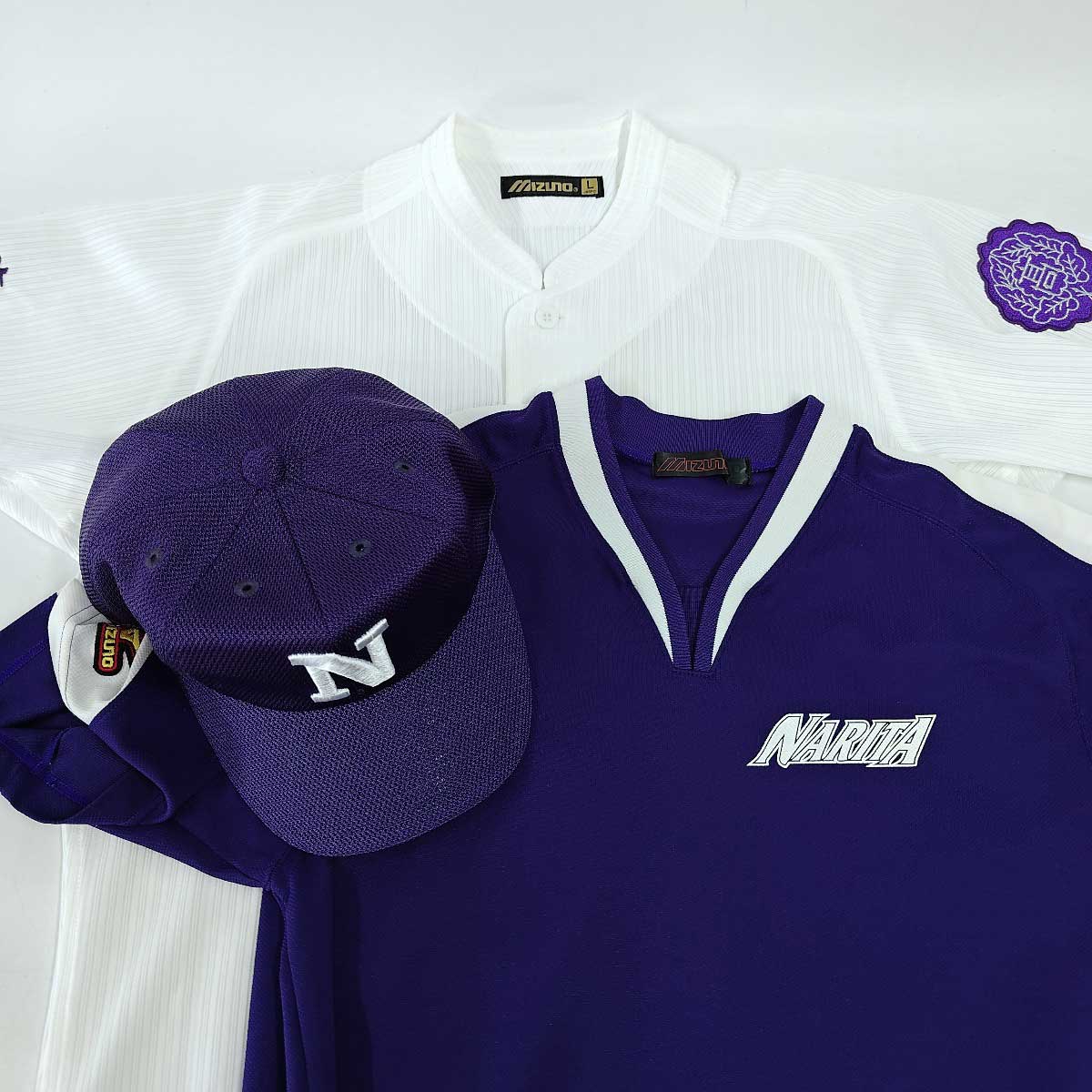 【中古】[3点セット] 千葉県 成田高校 硬式 野球部 ユニフォーム 帽子 Tシャツ メンズ 支給品 高校野球 ミズノ製