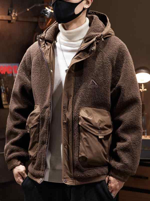 秋冬 コーデ メンズ 服 シンプル ファッション オシャレ 大人 かっこいい 大きいサイズ ストリート 紳士服 ラムウール コットン コート カジュアル ワークウェア トップス 暖かい