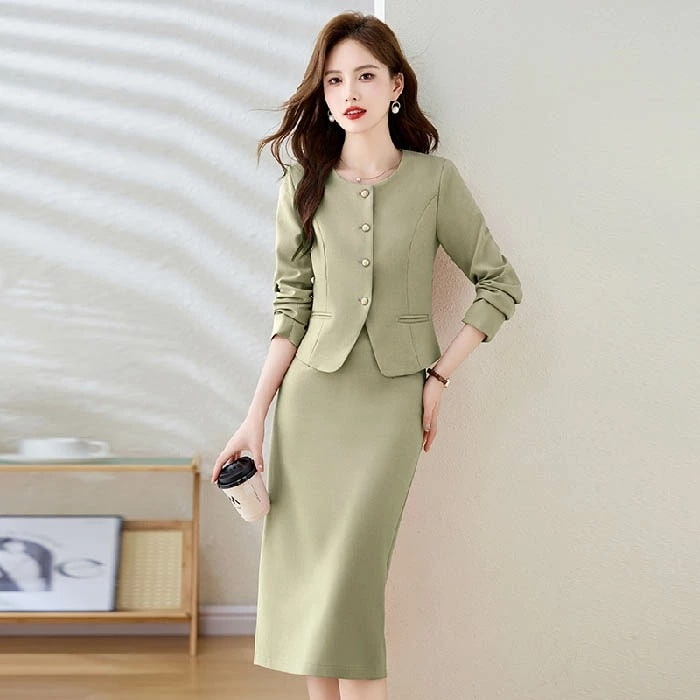 【期間特恵】秋冬まで穿ける！スカート 2点セット セットアップ レディース スカート タイトスカート バックスリット ジャケット ノーカラー ロングスカート 長袖 春 秋 レディース ビジネス