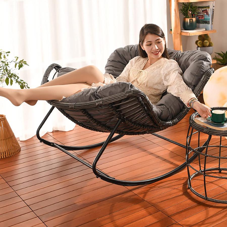 ロッキングチェア 1人掛け リラックスチェア 籐 ラウンジチェア 籐の椅子 ガーデンチェア 庭のロッキングチェア 怠惰なラウンジチェア 長椅子 ソファチェア 300k