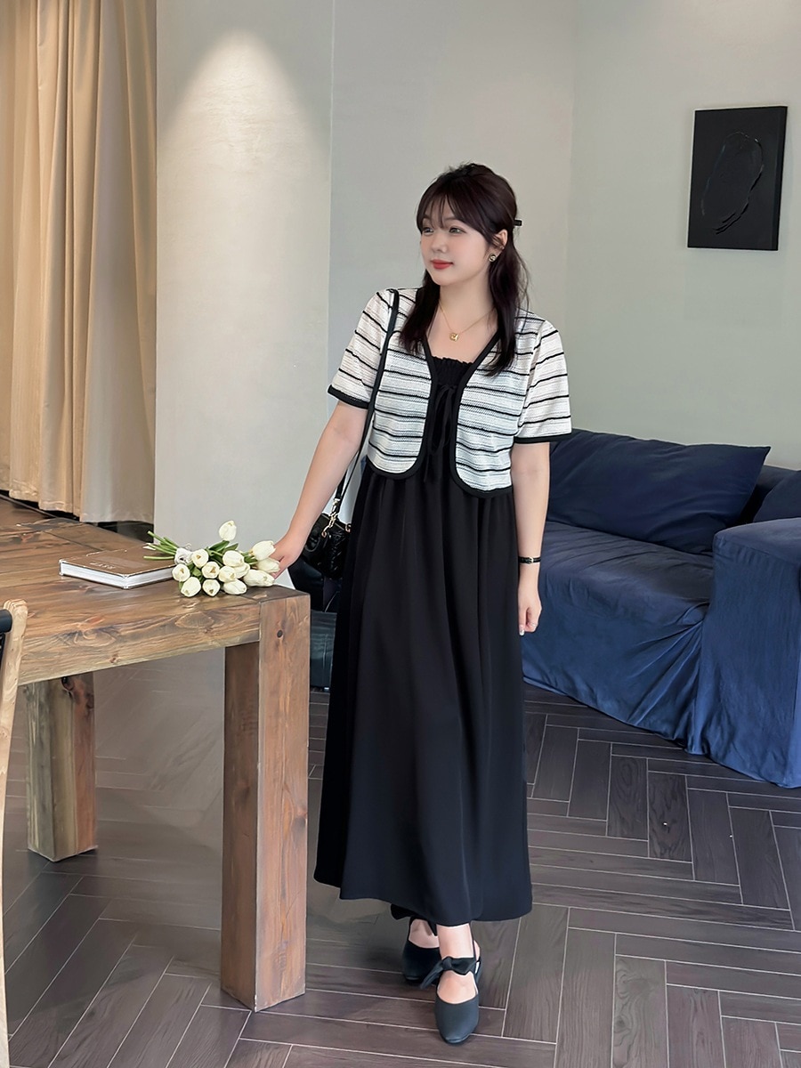 【ぽちゃまに】 夏 ワンピースセット カーディガン+キャミワンピ 大きいサイズ 体型カバー レディース セットアップ