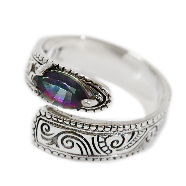 ミスティックトパーズ 波 ウェーブ マーキスカット フリーサイズ メンズ リング 指輪