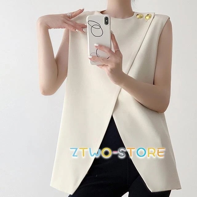 トップスTシャツカットソー春 無地 シンプル 韓国ファッション フロントクロス カットソー ノースリーブ 白 トップス カジュアル シャツ きれいめ ノースリーブ 夏 トップス