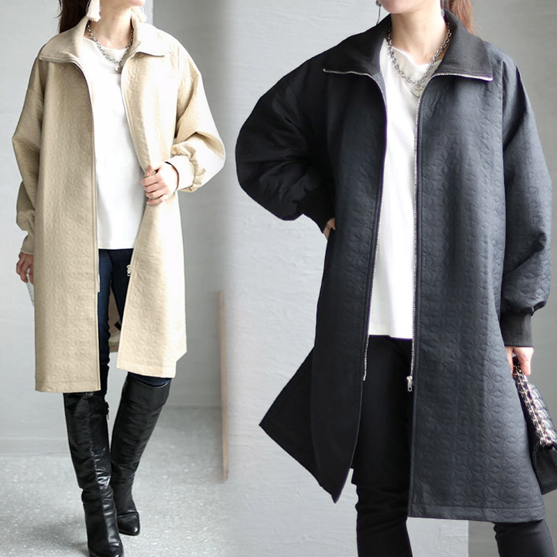 大きいサイズ レディース アウター コート ボリュームリブネックキルティングコート ロングコート ロング キルティング リブ ファスナー ハイネック スリット 長袖 ボリューム袖 裏地 無地 カジュア
