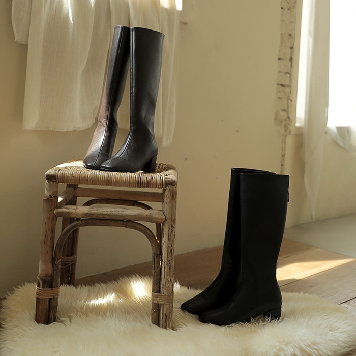 [韓国ファッション] 5cmヒール スリットロングブーツ