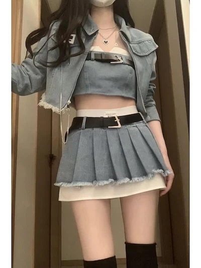 Qoo10限定 三点セット ス今週の割引は 25% オフですパイスガール甘いクールなレトロなカウボーイスリーピーススーツセット新