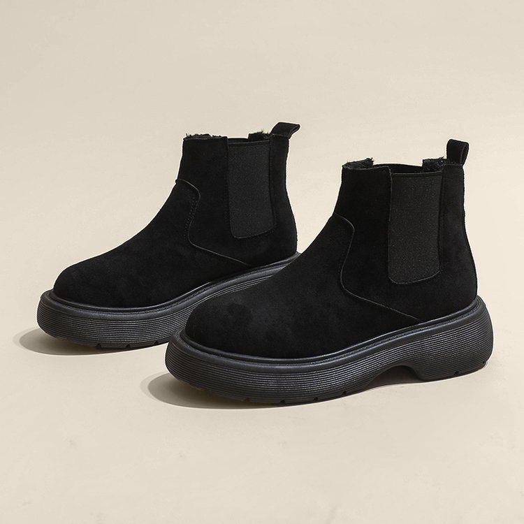 脚長厚底サイドゴアブーツふんわりあったかボア4.5cmヒールで美脚効果!!チェルシーブーツショートミドルレディース靴シューズ裏起毛防寒