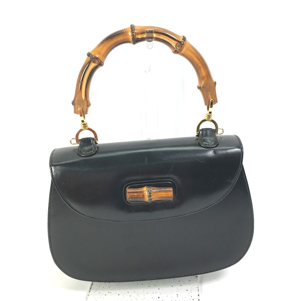 ハンドバッグ 0001951 バンブー ターンロック オールドグッチ トップハンドル カバン レザー ブラック