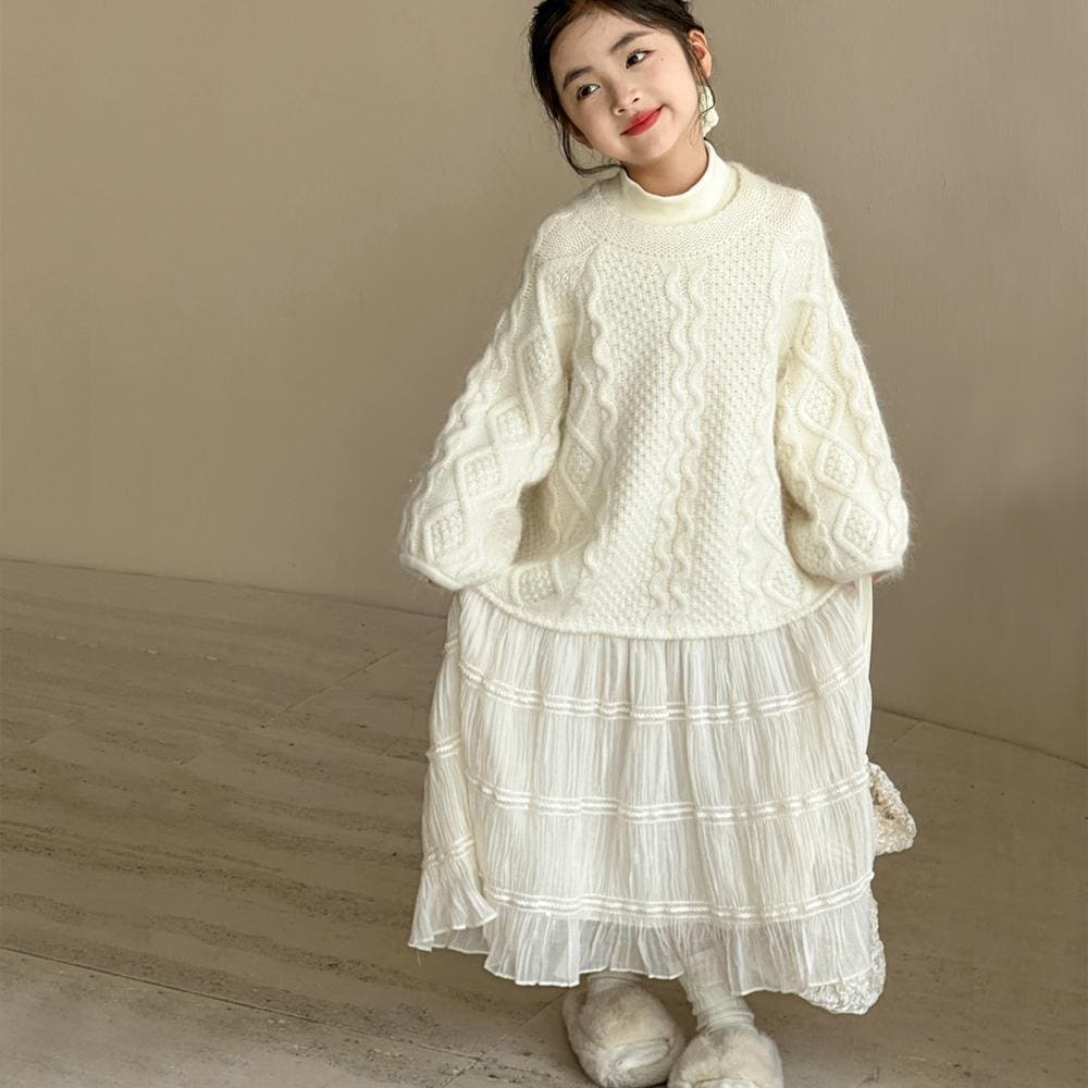 女の子秋冬ドレス2024新しい子供ニットスプライシングスカート長袖中大型子供秋冬プリンセスドレス