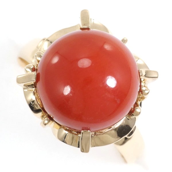 K18 18金 YG イエローゴールド リング 指輪 6.5号 サンゴ ジュエリー 中古