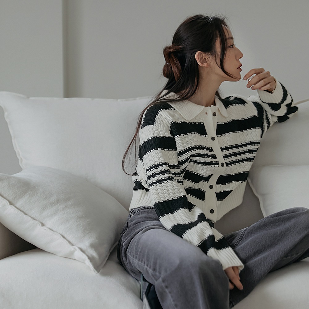 アンユストライプカラーニットカーディガン春/秋/デイリー