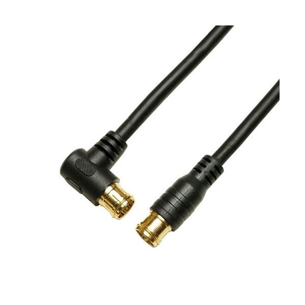 （まとめ）HORIC アンテナケーブル 2m ブラック 両側F型差込式コネクタ L字／ストレートタイプ HAT20-052LPBK5セット
