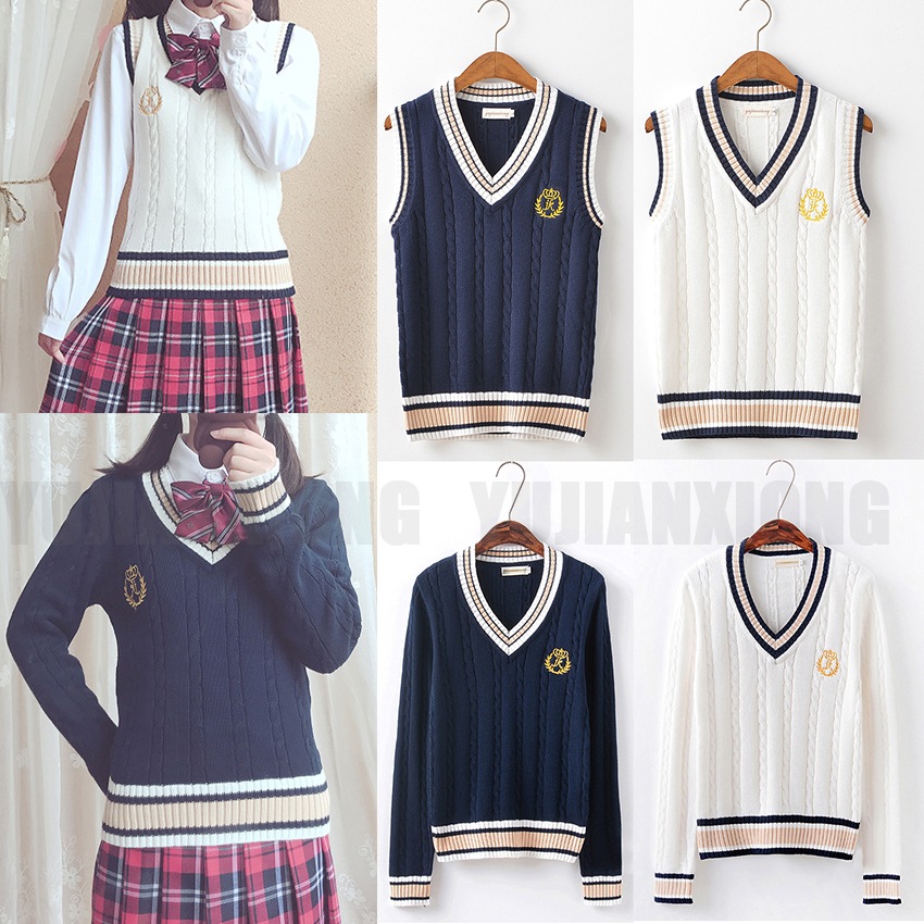 スクールベスト ニットベスト コットン セーター ニット トップス 刺繍 ニットセーター チョッキ スクールニット コスプレ 女子高生 Jk 制服 入学 通学 学生服 アウター 上着 女子制服 Kodja Com Br