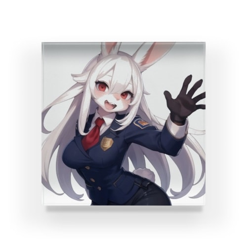 【受注生産】白うさぎの女の子　ジェニファー　警官 アクリルブロック