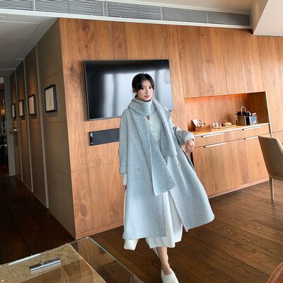 コート レディース アウター ダブルブレスト 無地 ミドル丈 グレー ピンク イエロー 3サイズ