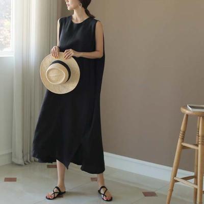 ワンピース ロングスカート ロング丈 ノースリーブ ラウンドネック Aライン 綿 麻 大人可愛い きれいめ シンプル カジュアル 大人 上品 おしゃれ エスニック 大人可愛い 大人女子 こなれ感 ラフ