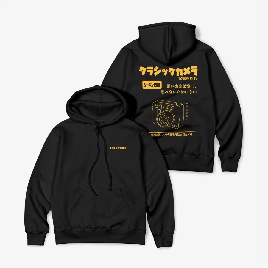 ポドウクラシックカメラ グッズ 厚手フーディー デジタル 昭和バブル時代 経済好況 日本語レタリング 1981 韓国両面