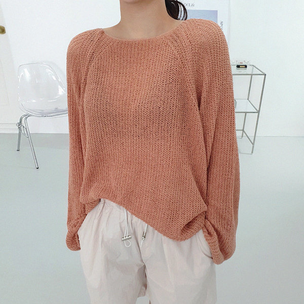 ブークレ/ニットウェア/ボートネック/8color/ボクシーティー/ネット/春夏/ボートネック/ニットウェア/大型/韓国製