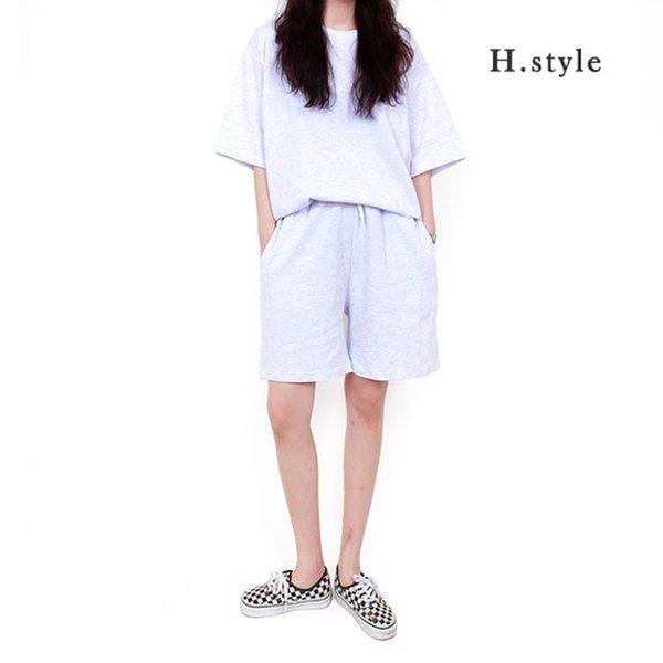 HスタイルSJオーバーフィット半袖セット/男女共用/トレーニングウェアセット/ジャージ/ショートパンツセット/アスレジャー/ホームウェア