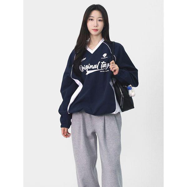 男女兼用裏起毛ラグビーTシャツ スウェットシャツ スポーティVネックマンツーマン STAG001_P415090146