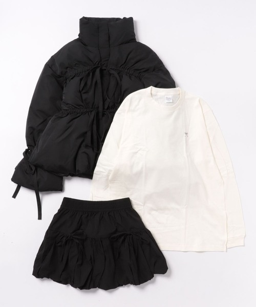 ダウン ダウンジャケット zozo限定袖リボンダウン黒コーデ3点set説明文を要確認 レディース