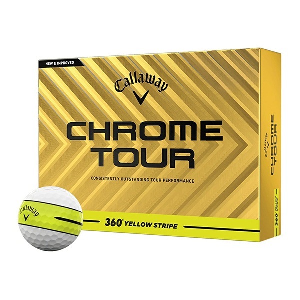 日本正規品 CHROME TOUR 360 ゴルフボール 2025年モデル イエローストライプ 1ダース(12個入り)