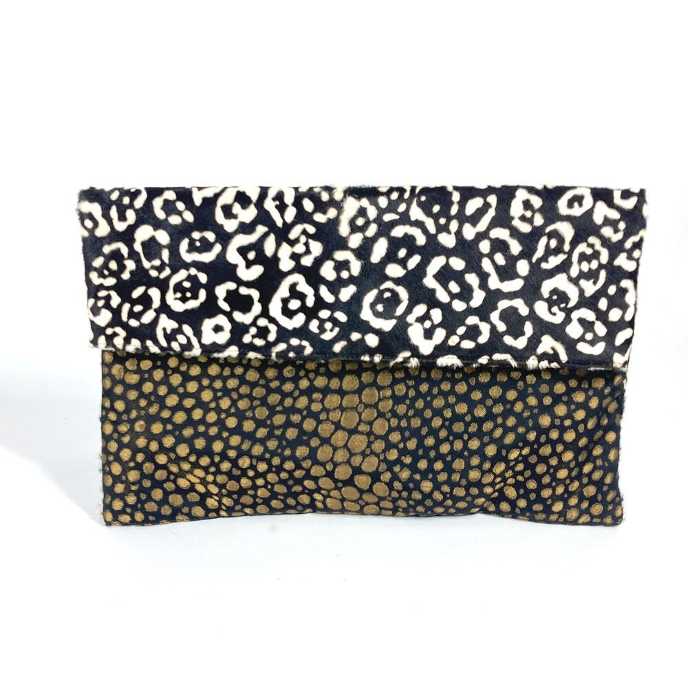 クラッチバッグ 8BP062 レオパード 豹 ヒョウ ポーチ フラップ カバン 2つ折り ハラコ ブラック 14,839円