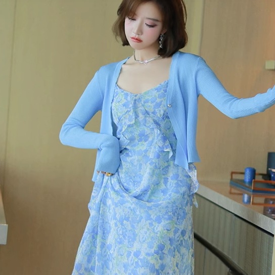 レディース 2点セット セットアップ トップス ワンピース カーディガン 長袖 ショート丈 ロングワンピース キャミソールワンピース ロング丈 フレア かわいい 大人可愛い シンプル カジュアル