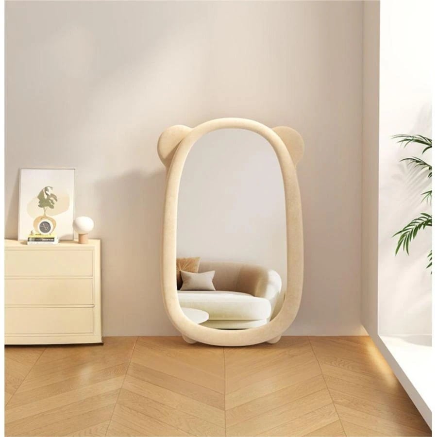 姿見鏡 全身鏡 立てかけミラー 玄関かがみ おしゃれ かがみ 韓国 北欧 デザイン ミラー 小型 色彩鮮やかで明るい ふわふわ 熊 立ち鏡 寝室鏡 飛散防止加工