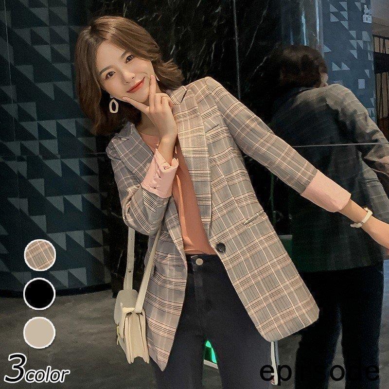 【急速出荷 2025年新作】ブレザー レディース スーツ スーツジャケット 秋冬 長袖 ロング丈ブレザー チェック カジュアルウエア ダブルブレスト オシャレ きれいめ 韓国風 通勤 3色