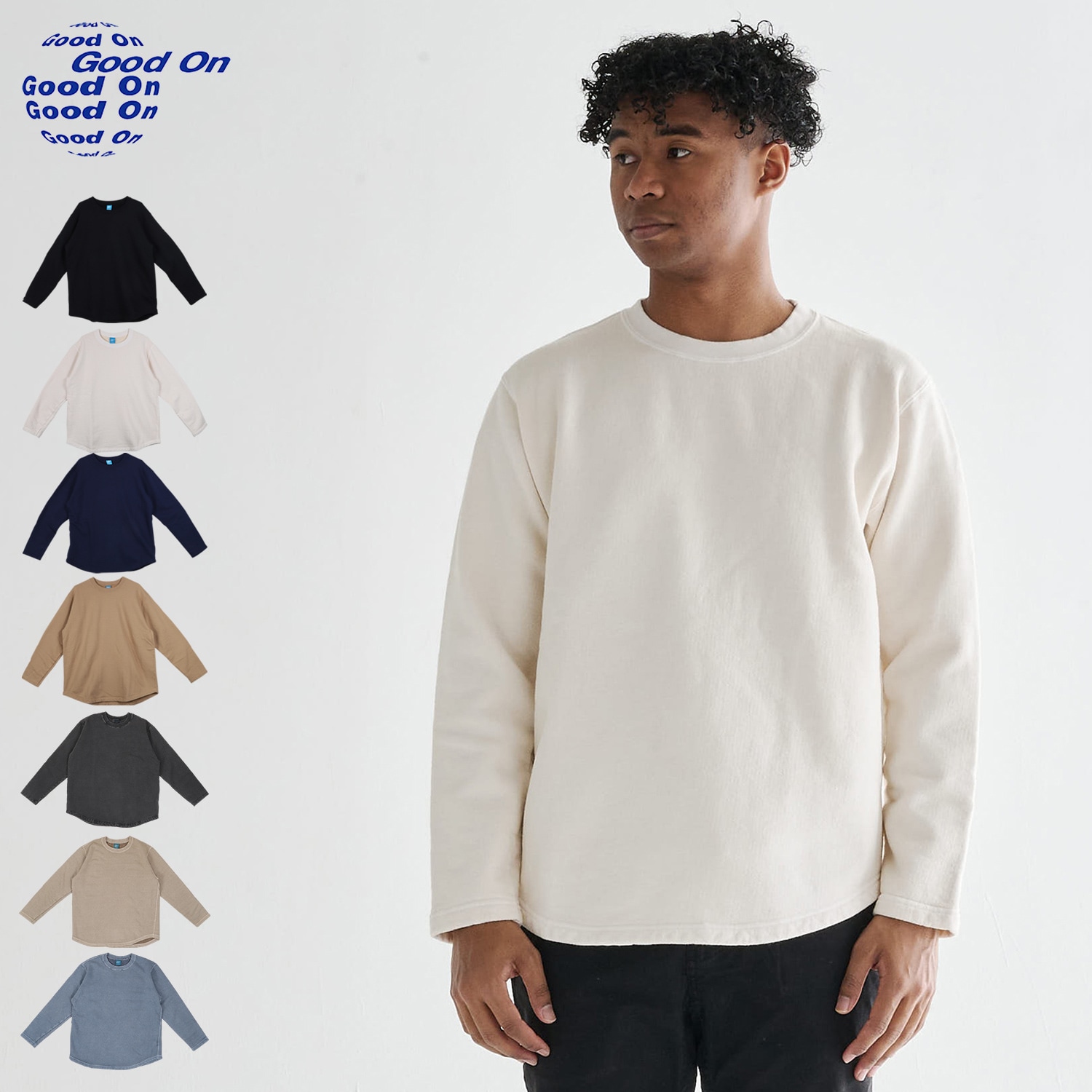 スウェット トレーナー メンズ 綿100% 無地 裏毛 クルーネック ブラック ホワイト ネイビー ベージュ 黒 白 GOBW1609