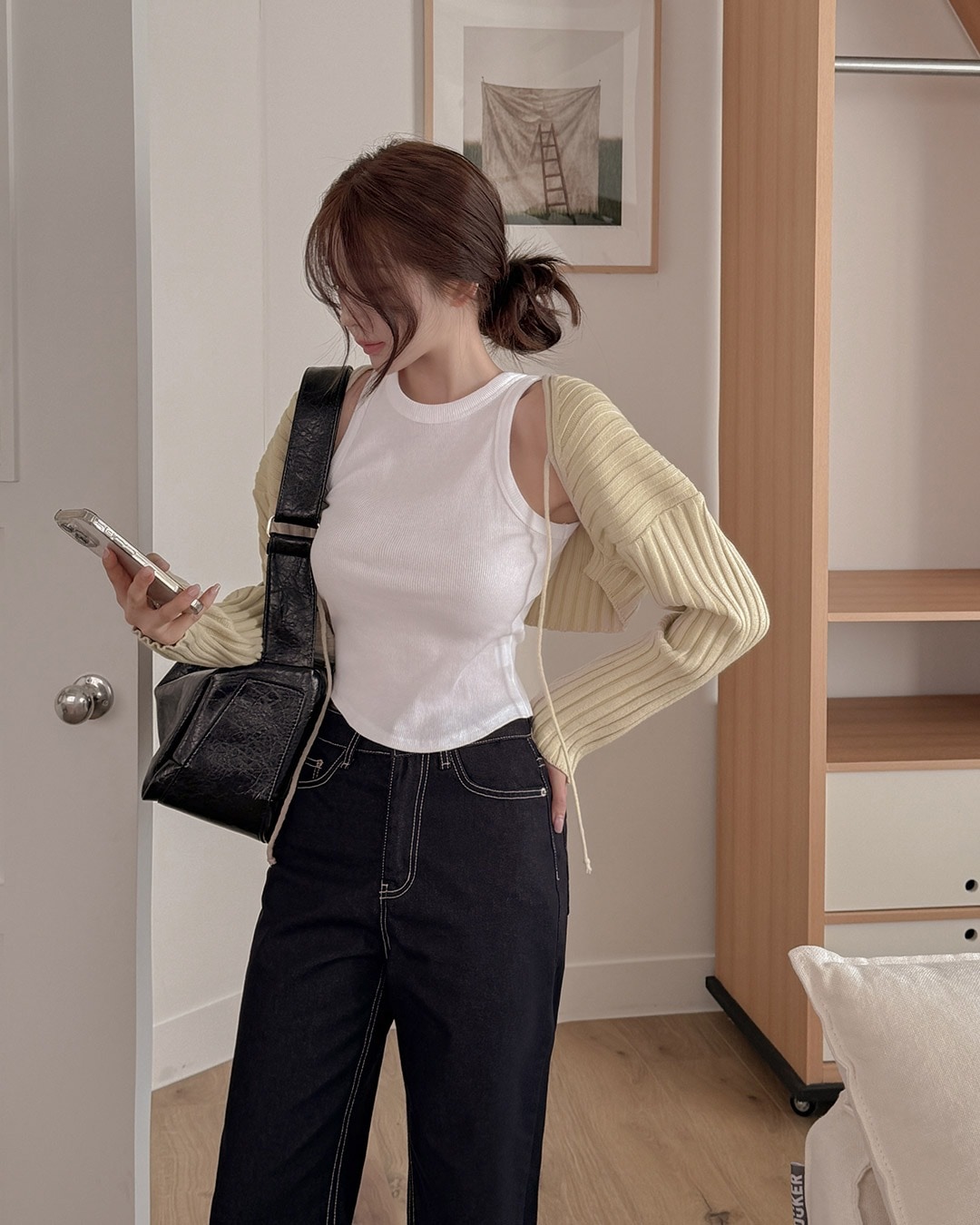 デカールゴルジボレロカーディガン韓国ファッション レディース