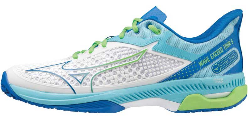 ミズノ 61GB227227235 テニスシューズ　ウェーブエクシード TOUR5 OC（ホワイト×ブルー×ライム・サイズ：23.5cm） 61GB227227235