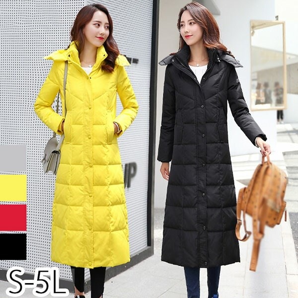【激安開催】ダウンコート 超ロング ジャケット Aライン 撥水 着痩せ 軽量 ベンチ レディース 大きいサイズ 黒 ブラック レッド 無地 グレー 厚手 イエロー アウター 冬服 防寒着 おしゃれ S