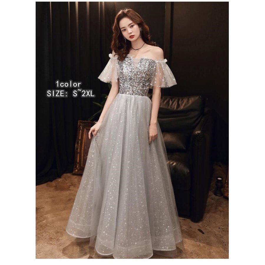 オフショルダー ウエディングドレス aラインワンピース パーディードレス ロングドレス 大きいサイズ