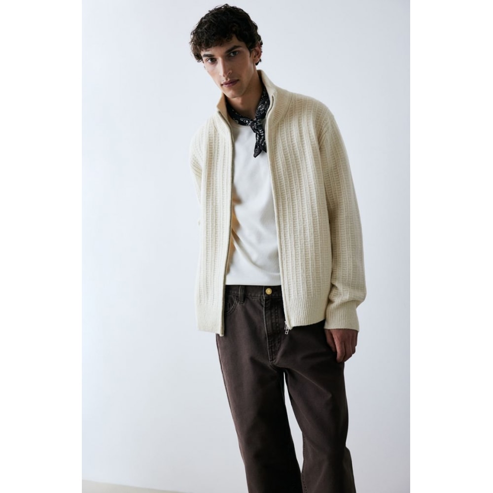 H&M テクスチャードニットカーディガンレギュラーフィットクリーム